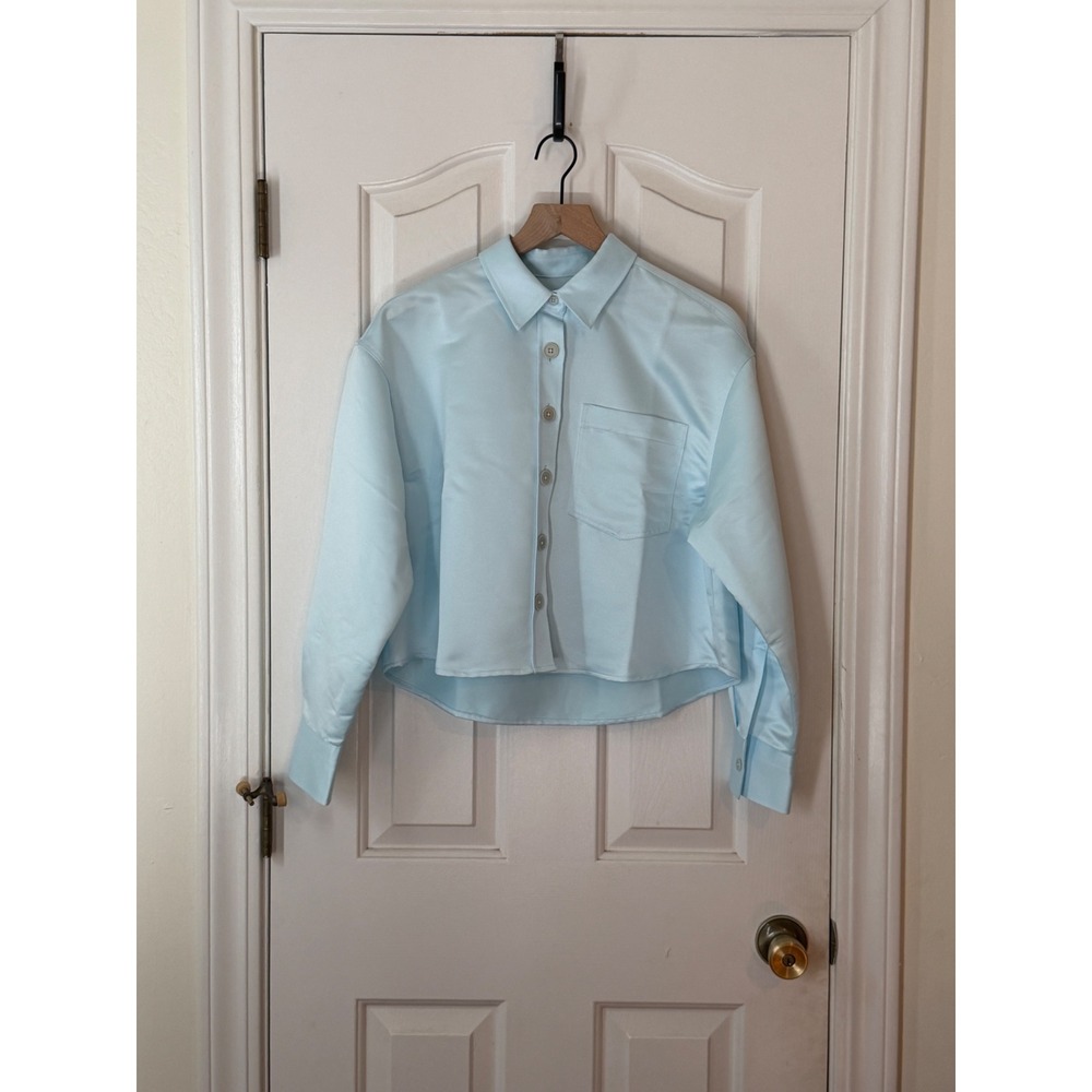 NWT J.Crew | 2025 Etienne Cropped Button-Up Shirt S Blue Duchesse Satin CQ187 - Picture 3 of 10